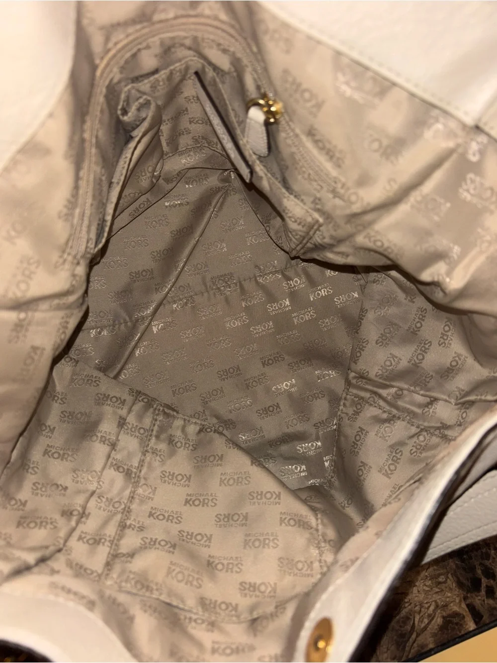 Michael Kors White Leather Shoulder Tote with Gold Chain Straps